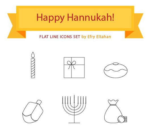 happy hannukah icon set